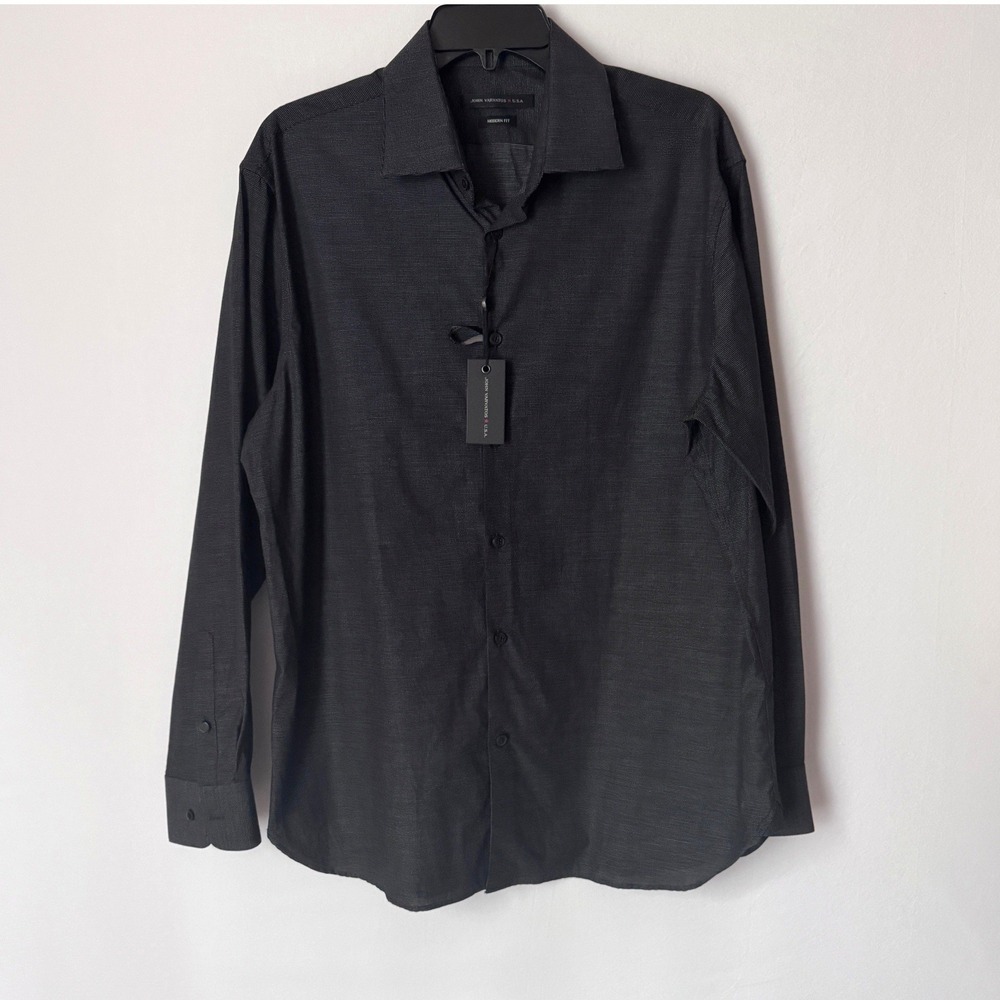 John Varvatos Star USA Button Down Modern Fit Mens Small Black Textured